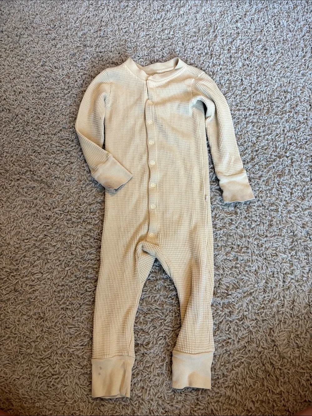 Children's Cream Waffle-Knit Button Front One-Piece